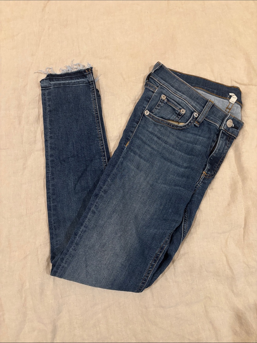 rag & bone Dark Blue Skinny Jeans with Frayed Hem